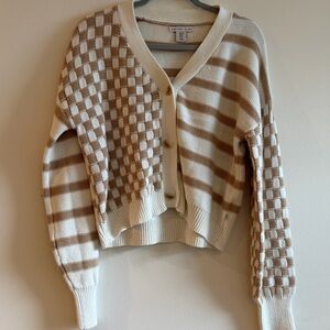 Sincerely Jules Cream and Tan Checkered Cardigan
